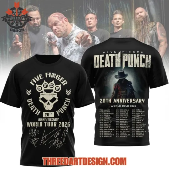 Five Finger Death Punch 20th Anniversary World Tour 2026 3D T-Shirt
