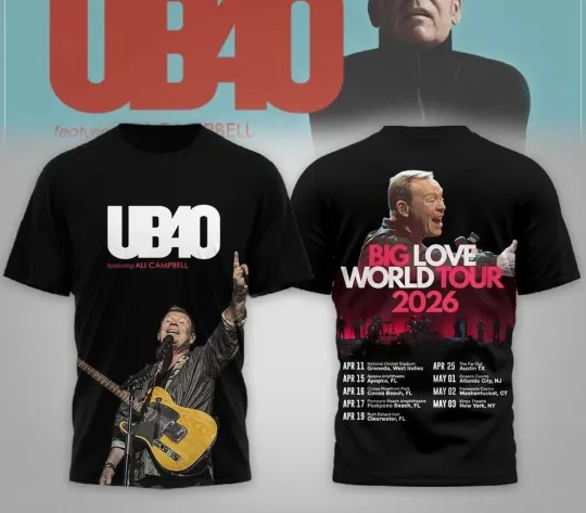 Discover UB40 Big Love World Tour 2026 3D T-Shirt