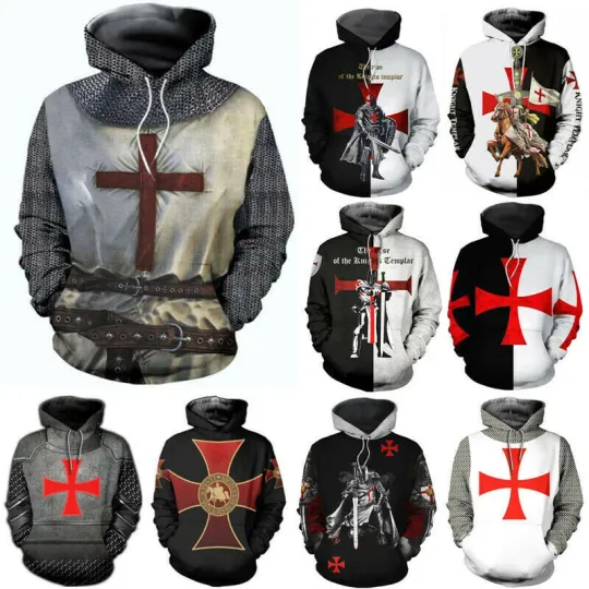 Discover Retro Medieval Knights Templar 3D Hoodie for Men