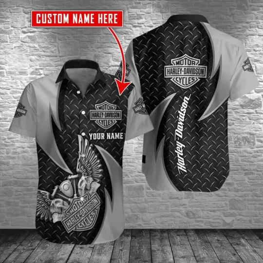 Discover Custom Name Haarleyy Davidson 3D Hawaiian Shirt Racing Style Aloha Shirt