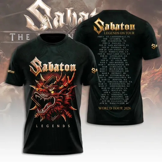 Discover Sabaton Band Legends On Tour World Tour 2026 AOP 3D T-Shirt