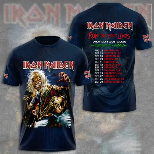 Discover Iron Maiden World Tour 2026 Run For Your Life 3D T-Shirt for Fans
