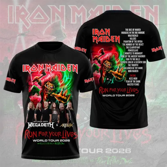 Discover Iron Maiden World Tour 2026 Run For Your Life 3D T-Shirt