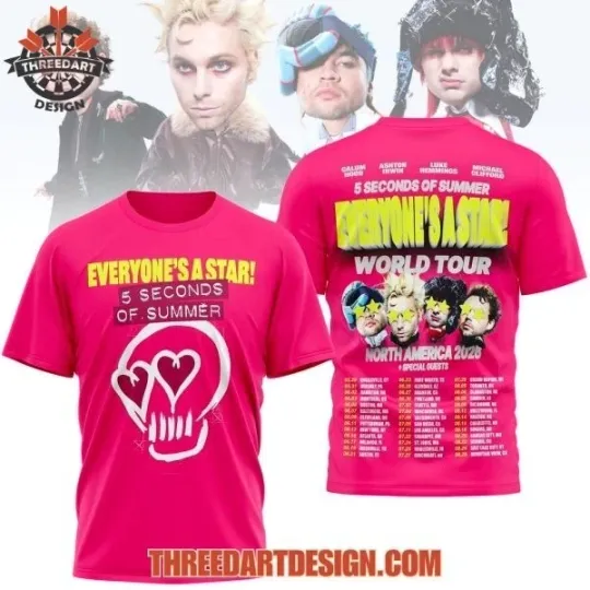 Discover 5 Seconds Of Summer World Tour North America 2026 T-Shirt 3D