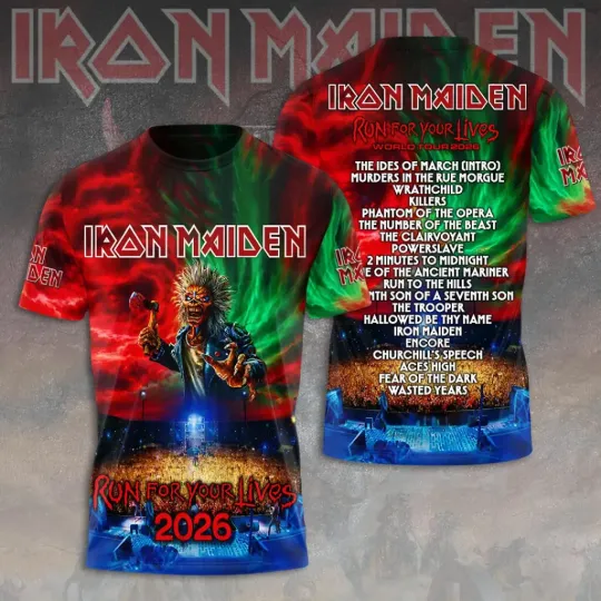 Discover 1Iron 1Maiden World Tour 2026 Run For Your Life 3D T-Shirt