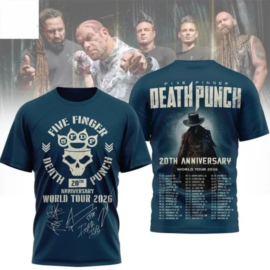 Five Finger Death Punch 20Th Anniversary World Tour 2026 3D T-Shirt