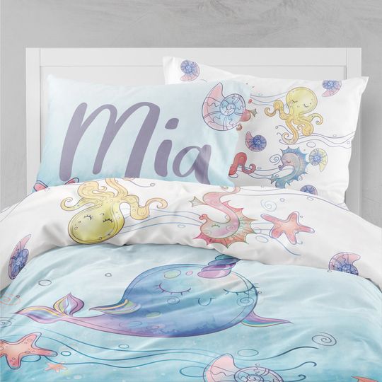 Discover Sea Girls Room Bedding Set: Organic Cotton Twin Duvet Cover