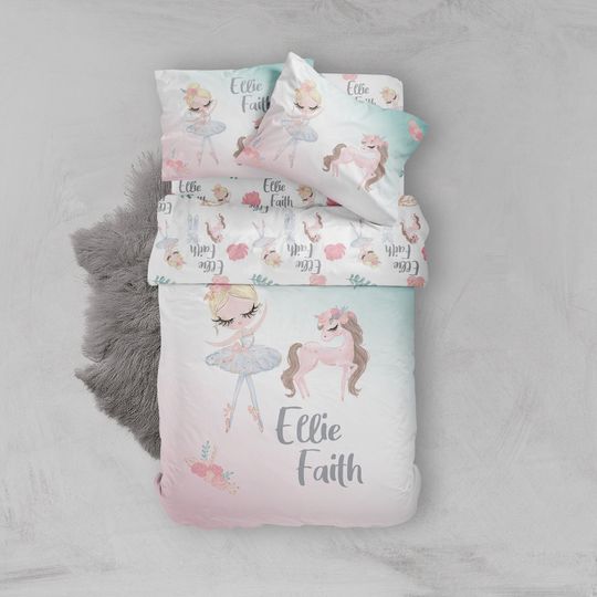 Discover Personalized Ballerina Bedding Set: Organic Cotton Duvet Cover