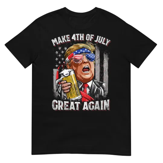 Discover Trump Make 4th of July Great Again Men Drinking Beer Funny T-Shirt