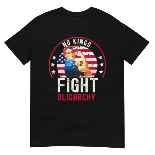 Discover Vintage No Kings Fight Oligarchy Woman's Girl America Flag T-Shirt