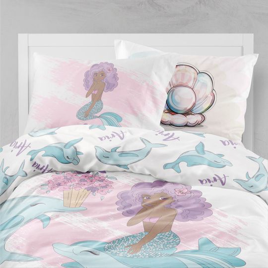 Discover Mermaid Organic Cotton Bedding Set: Toddler & Twin Duvet Cover