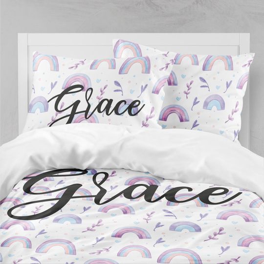 Discover Custom Purple Rainbow Bedding Set: Personalized Kids Duvet