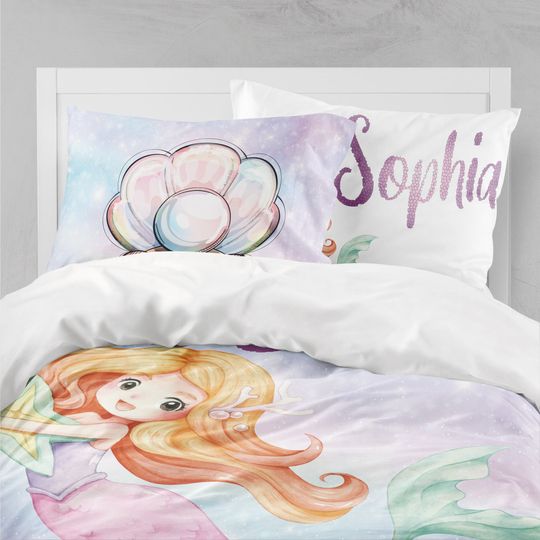 Discover Mermaid Bedding Set: Organic Cotton Duvet, Pillowcase, Twin Size