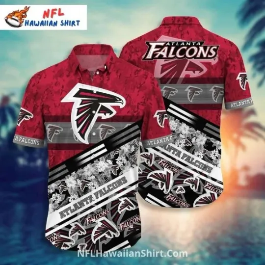 Atlanta Football Floral Stripes And Logos Mix Aloha Hawaiian Shirt