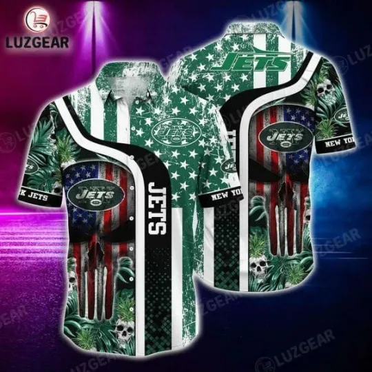 Discover football New York American Flag Skull Hawaiian Shirt