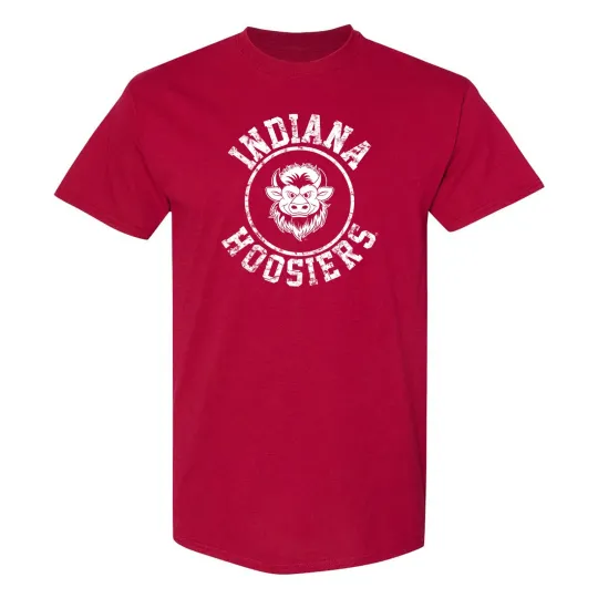 Indiana Hoosiers Bison Distressed Circle Logo T-Shirt - Cardinal