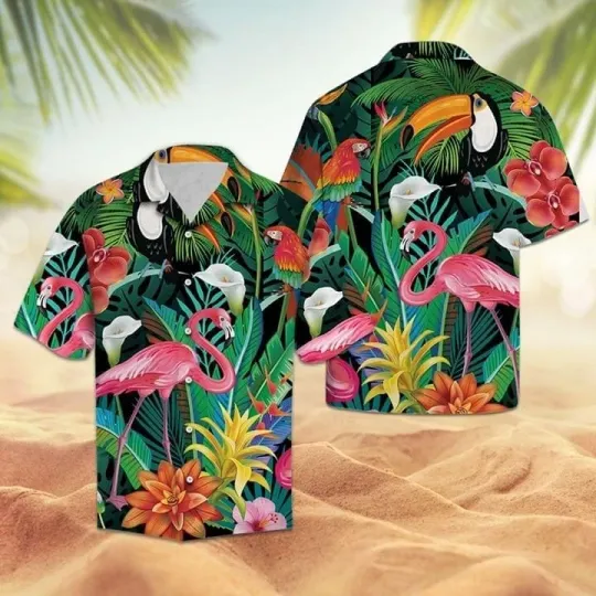 Discover Parrot And Flamingo Hawaiian Shirt