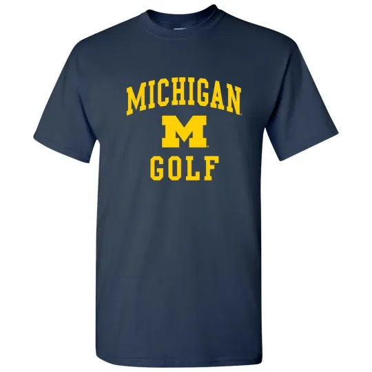 Discover University of Michigan Wolverines Arch Logo Golf T-Shirt - Navy