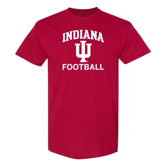 Discover Indiana Hoosiers Arch Logo Football T-Shirt - Cardinal