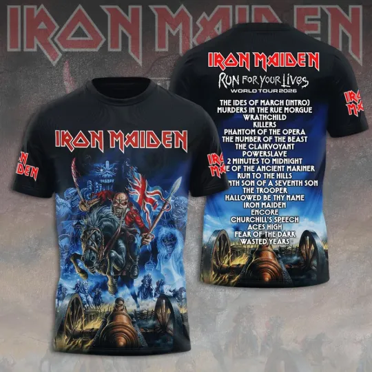 Discover Iron Maiden World Tour 2026 Run For Your Life 3D T-Shirt