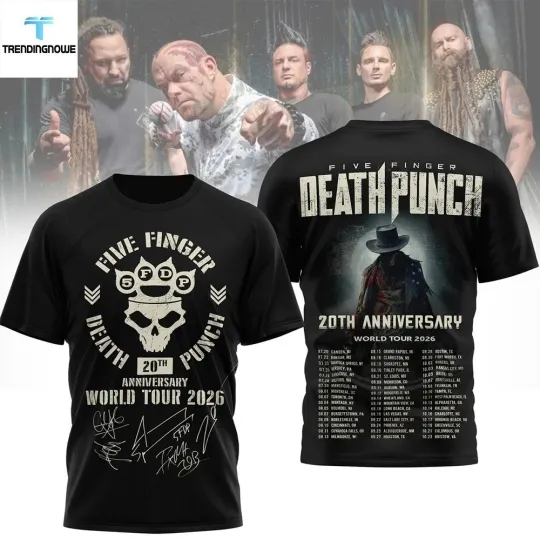 Five Finger Death Punch 20Th Anniversary World Tour 2026 T-Shirt