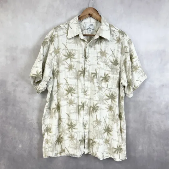 Ron Chereskin Mens Shirt XL Palm Print Linen Blend Coastal Dadcore Y2K Resort