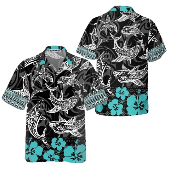 Discover Polynesian Shark Hawaiian Shirt Shark Shirt Button Up For Adults Shark