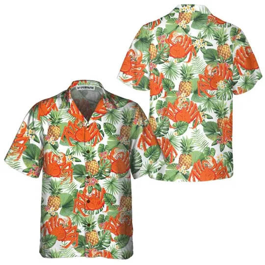 Crab And Tropical Pineapple Pattern Hawaiian Shirt Unique Crab Shirt C