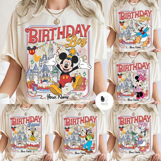 Discover Personalized Mickey and Friends Birthday Shirt, Birthday Family Matching Shirt, Disney Birthday T-Shirt, Birthday Squad Crew Boy Girl shirt