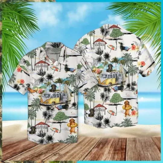 Discover Dachshund Beach Retro Hawaiian Shirt