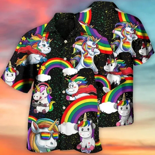 Discover LGBT Aloha Hawaiian Shirt For Summer   LGBT Unicorn Funny Style Hawaiian Shirt