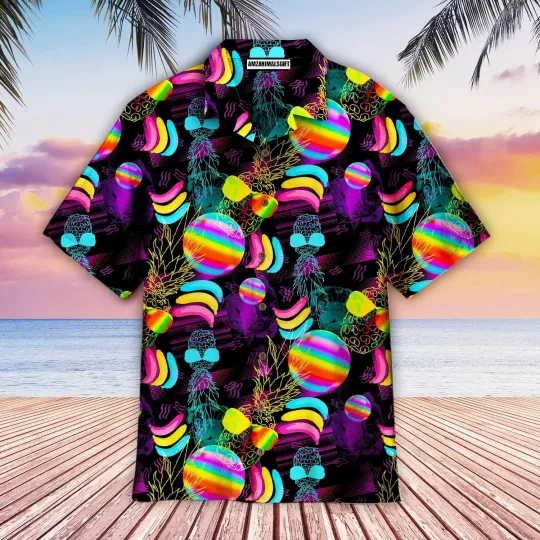 Discover LGBT Aloha Hawaiian Shirts For Summer Pineapple Tropical Neon Rainbow Happy LGB