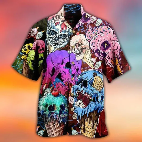 Discover Skull Aloha Hawaiian Shirt For Summer   Skull And Ice Cream Melt Skull Hawaiian