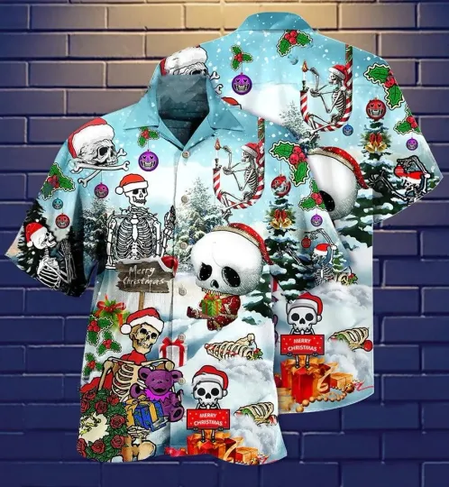 Discover Skull Aloha Hawaiian Shirt For Summer   Skull Xmas Snow Snowman Skull Hawaiian S