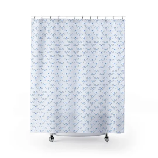 Discover Blue Bow Pattern Shower Curtain | Cute Repeating Bow Design