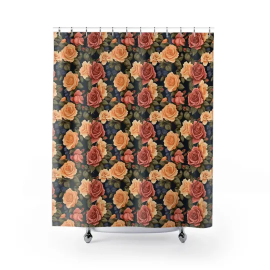 Discover Vintage Rose Pattern Shower Curtain | Floral Bathroom Decor