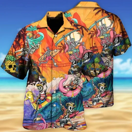 Discover Skull Aloha Hawaiian Shirt For Summer   Skull Style On The Colorful Wave Hawaiia