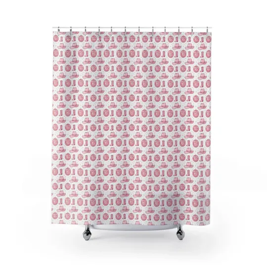 Discover Pink Cowgirl Hat and Horseshoe Pattern Shower Curtain | Western Bathroom
