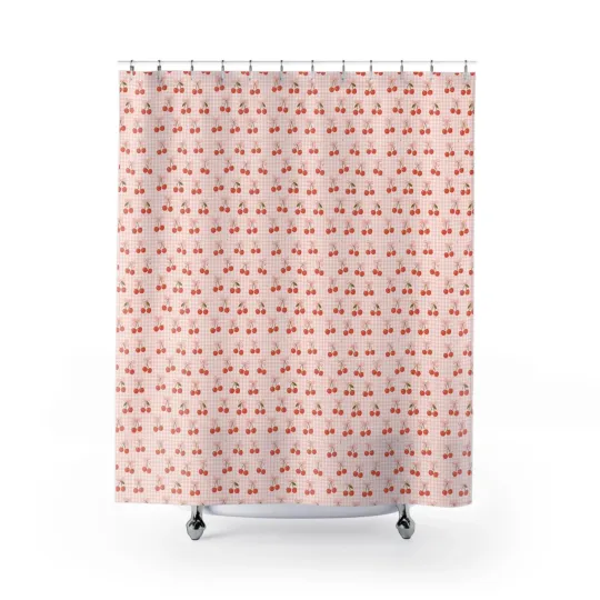 Discover Cherry Pattern Shower Curtain, Gingham Fruit Print Shower Curtains