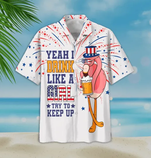Discover Funny Flamingo Aloha Hawaiian Shirts For Summer Flamingo Drinking Beer Independe