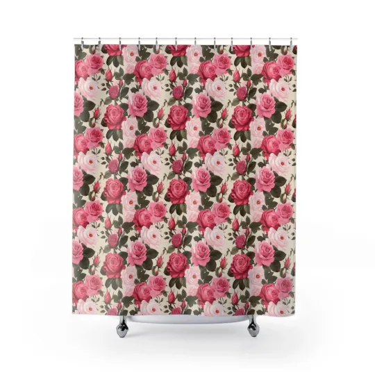 Discover Vintage Rose Pattern Shower Curtain, Floral Bathroom Decor