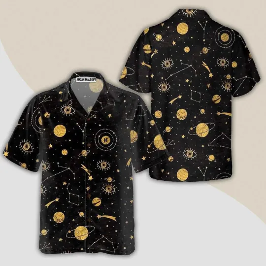 Discover The Golden Sky Aloha Hawaiian Shirt For Summer Space Planet Themed Hawaiian Shir
