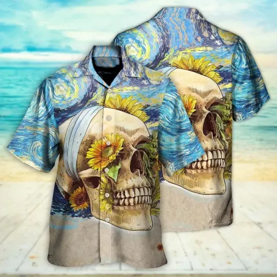 Discover Skull Aloha Hawaiian Shirt For Summer   Skull And Sunflower Vintage Amazing Star