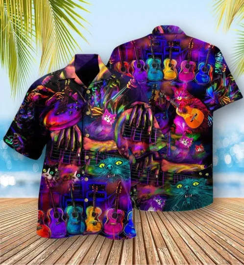 Discover Guitar Cat Aloha Hawaiian Shirt For Summer My Cats And I Play Guitars We Destroy