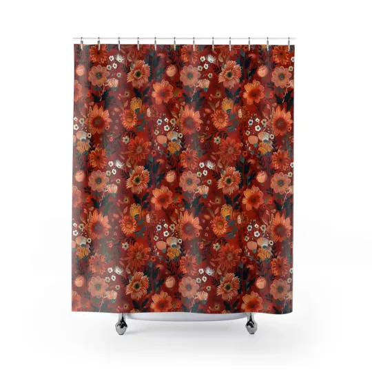 Discover Autumn Floral Shower Curtain, Rust Boho Flowers Shower Curtains