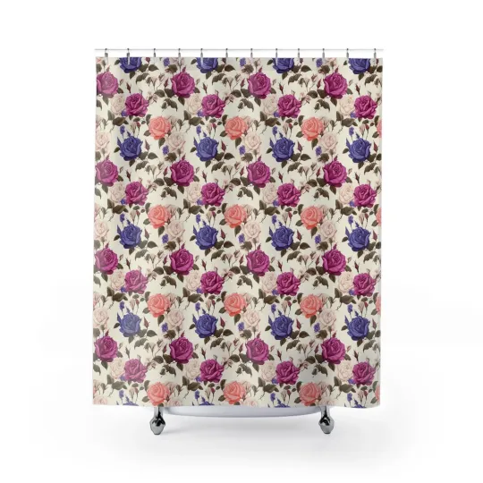 Discover Vintage Rose Pattern Shower Curtain, Floral Bathroom Decor