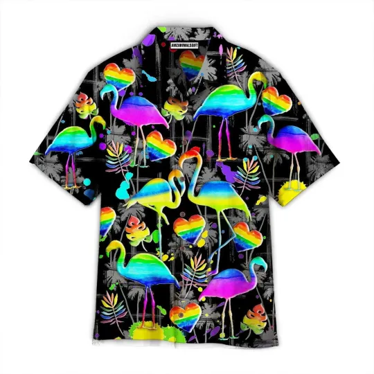 Discover LGBT Flamingo Aloha Hawaiian Shirts For Summer Flamingo Pride Happy LGBT Rainbow