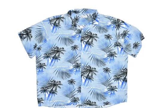 Discover Hawaiian Vacation Men's Blue Palm Tree Hawaiian Shirt Size 4XL Casual
