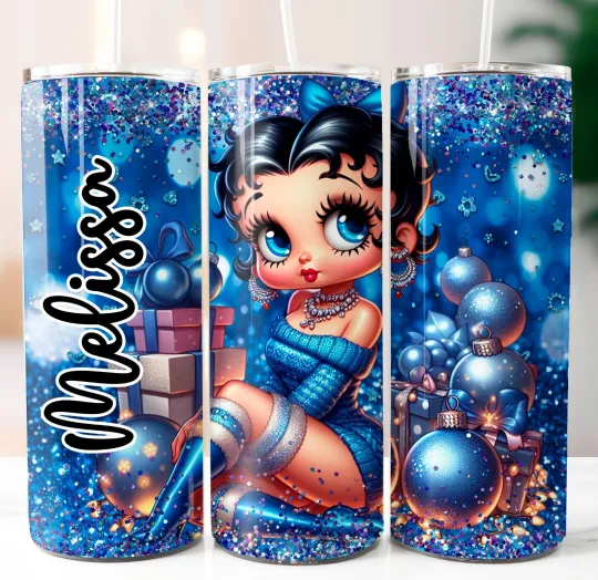 Discover Betty Boop Christmas Tumbler 20oz  Insulated Stainless Steel W Clear Lid/Straw