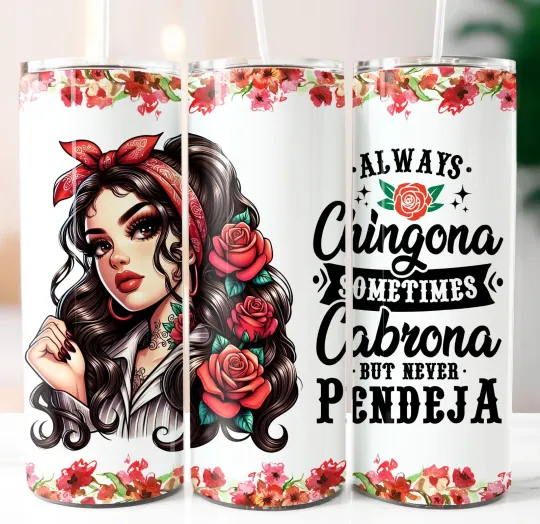 Discover Chingona spanish Tumbler 20oz Double Insulated Stainless Steel W Clear Lid/Straw